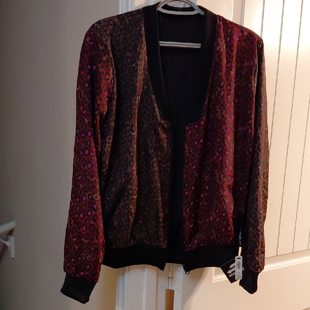 Leopard Print Satin Bomber Jacket - Brown & Pink